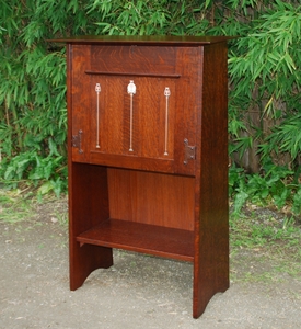 Replica Gustav Stickley Ellis designed inlaid drop-front desk.